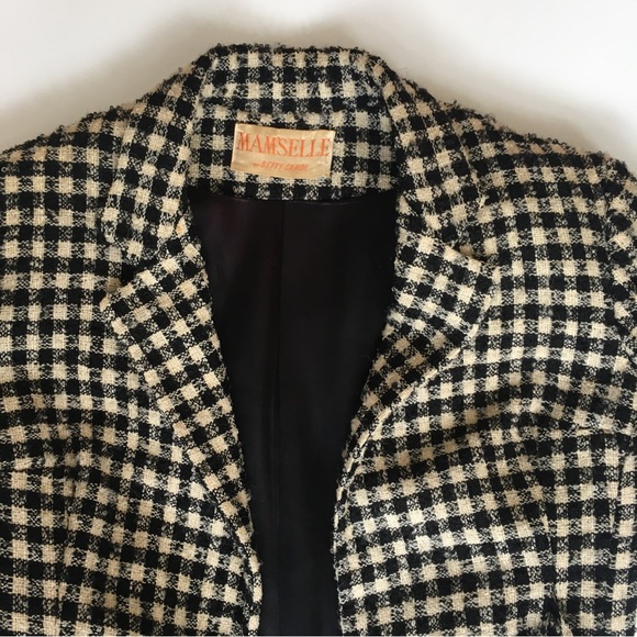 Vintage 60s Coat Black White Checks Small Mam’selle by Betty Carol retro buttons - Picture 4 of 9